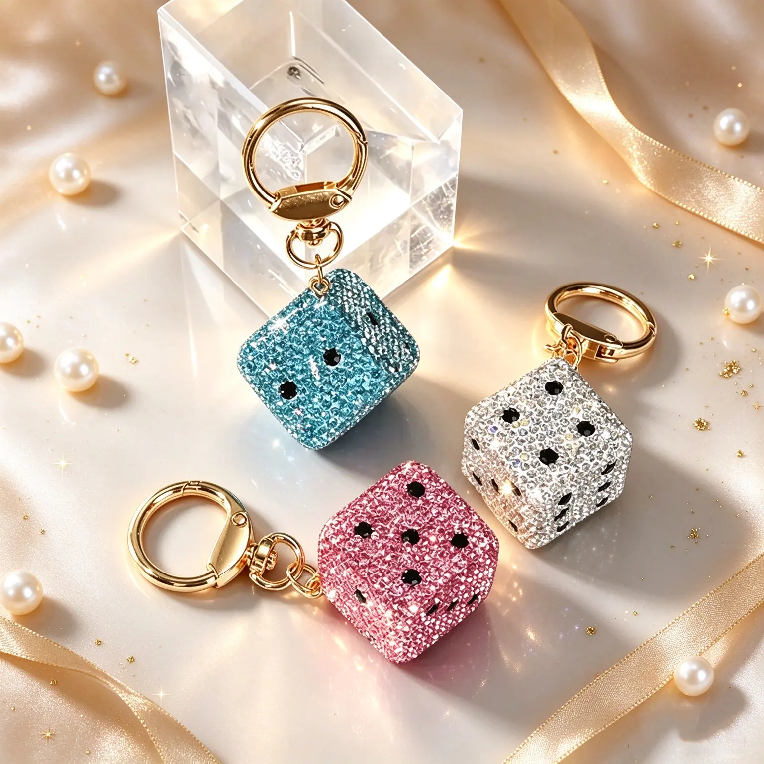 Unique Rhinestone Dice Keychain, Trendy Car Key & Phone Accessory for Girls & Kids, Perfect Graduation & Back to School Gift