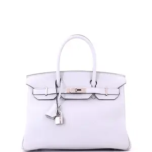 Pre-owned HERMÈS Leather Top Handle Bags Hermes Birkin Handbag Bleu Pale Clemence with Palladium Hardware 30 by Rebag