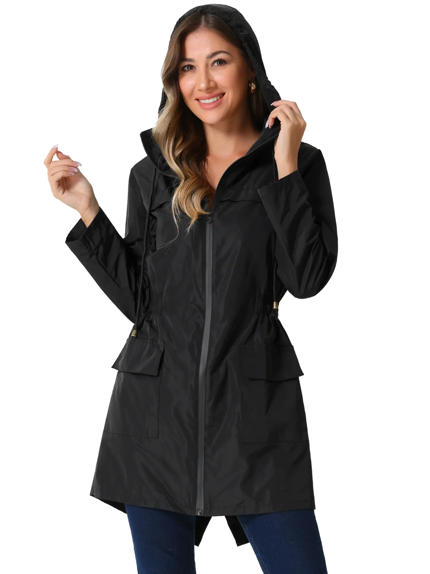INSPIRE CHIC Windbreaker Long Trench Coat Women's Lightweight Hooded Raincoat Waterproof Jacket