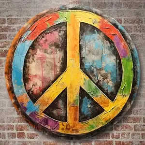 Vintage Peace Sign Metal Tin Wall Art, Colorful Peace Sign Wall Decor, Wall Art for Home, Bar, Cafe and Garage Decoration Black