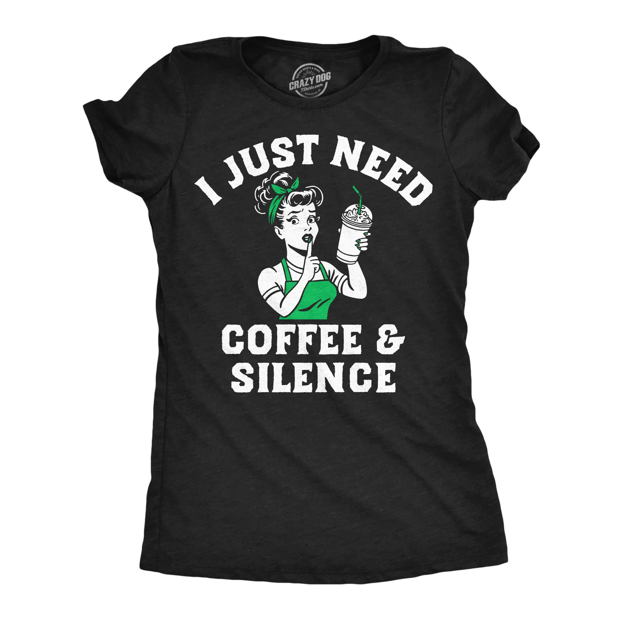 Womens Funny T Shirts I Just Need Coffee And Silence Sarcastic Caffeine Lovers Tee For Ladies Funny Womens T Shirts Cute Vintage Fashion Casual Ladies T-Shirt Gift Funny Coffee Top Women's Novelty Tees Black -