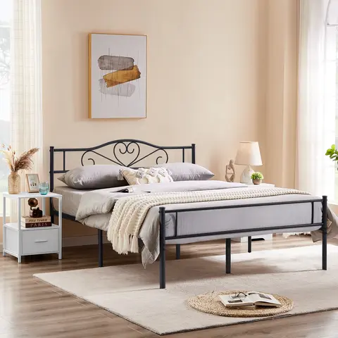 VECELO Bed Frame Metal Platform Twin Full Queen Size with Headboard Steel Slat Support No Box Spring Needed Noise-Free Partial Assembly, Mattress Not Included,White,Pink Bedroom Furniture, Sturdy Bed Frame, Queen Bed Frame, Bed Frames, Modern Bedroom, Bed