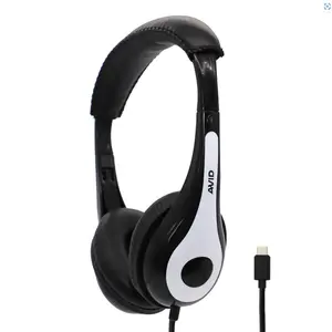 Ergoguys Avid Products AE35 USB-C Audio Headset - White, Vinyl Build, Wired Cord Headphone