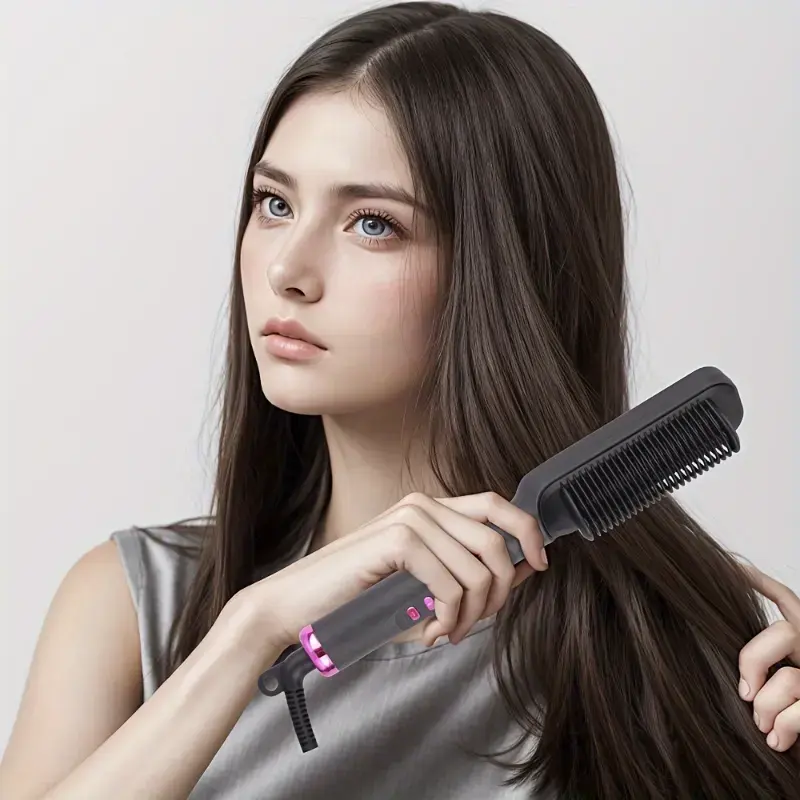 Advanced Ionic Hair Straightener Brush with PTC Heating Technology Salon Quality Hair Styling Tool for Smooth Frizz Free Hair Fast Heat Up and Adjustable Temperature Control Safe for Home Use Automatic Curler