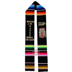 *2026* Gracias a mi Madre Floral Virgen Black Graduation Stole Sarape Sash IN STOCK