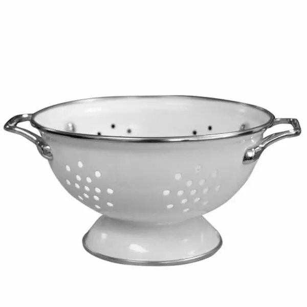 212 MAIN Lloyd Calypso Basics 1 Qt White Kitchen Colander - Kitchenware Utensil with Chrome Handles, Easy Drainage Holes, Pasta/Spinach Strainer, Sieve Design