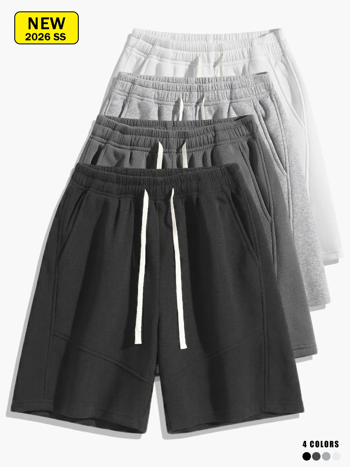 Unisex Loose Knee Length Sweat Shorts, Geometric Panel Seam Drawstring Athletic Jogger Shorts with Side Pockets, Casual Daily Streetwear Shorts for Men Women