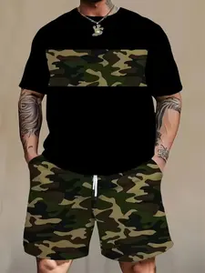 Men's 3D Digital Print Short Sleeve Shorts Set, Large Size Men's Clothing, Modern Style, Loose-Fitting, All Seasons