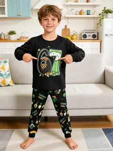 #67 Print Long Sleeve Cartoon Print Pajama Set for Kids and Teens, Spring New Arrival, Soft & Comfortable Sleepwear for Boys Girls, Casual All-Season Wear, Pajama Lounge Sets