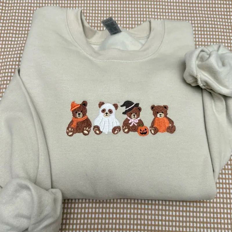 Spooky teddy bears Halloween cute teddy bear spooky season embroidered sweatshirt / fall sweatshirt embroidered