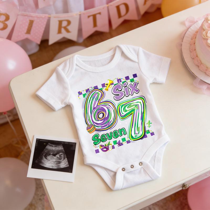 Cotton Baby Bodysuit Colorful Six Seven Number Print 100% Pure Cotton Non-Irritating Snap Closure Breathable Perfect For Gifting & Everyday