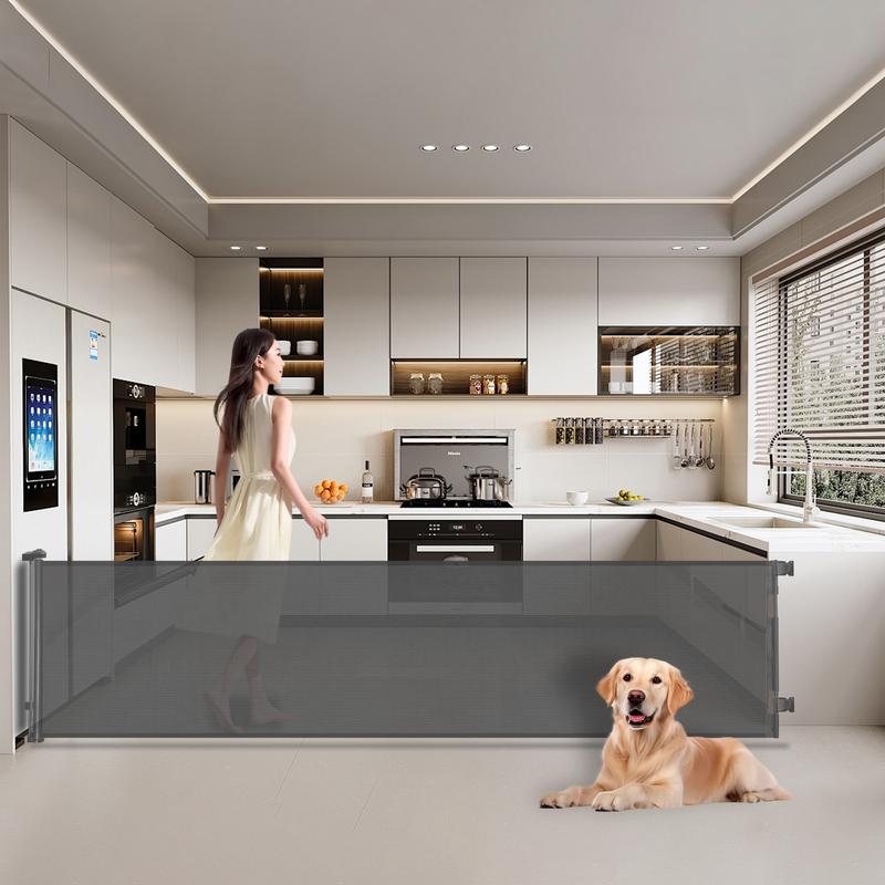 Retractable  pet Gate,Mesh Baby Gate or Mesh Dog Gate,33" Tall,Extends up to 55" 71"118"168"197"Wide,Child Safety Gate for Doorways, Stairs, Hallways, Indoor/Outdoor