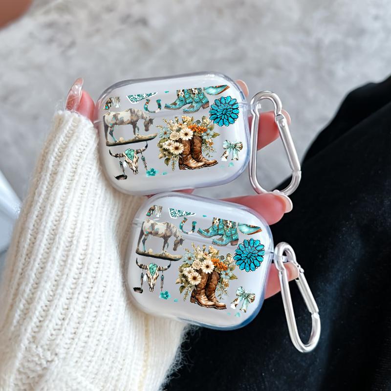 Western Charm Collage Pattern TPU Soft Protective Case for Apple AirPods 4/3/2/1/Pro/Pro2 Transparent Earphone Cover with Keychain Attachment Western Charm Collage Pattern TPU Soft Protective Case for Apple AirPods 4/3/2/1/Pro/Pro2 Transparent Earphone Cover with Keychain Attachment