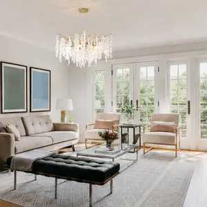 ARCH 10-Light Gold Crystal Chandelier Modern Farmhouse Ceiling Light Fixture for Dining Room Kitchen Island Foyer, Metal Frame with Grape Crystal Accents, E12 Base, Bulbs Not Included, American Traditional Style, Gold Color Options