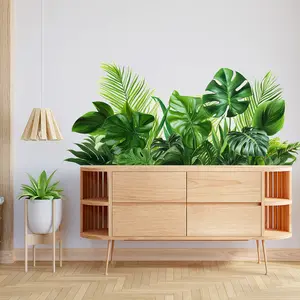 1 Set of tropical green plant wall stickers, forest style tropical rainforest decorative stickers, self-adhesive detachable waterproof stickers, home wall, room window, bedroom decoration, home decoration, adding fun and vitality to family life