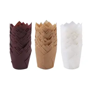 150 Pieces Mini Baking Cups Tulip Cupcake Liners Muffin Liners for Parties - Brown, Natural, White