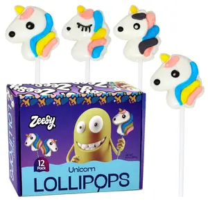 Zeesy Unicorn Lollipops, 12 Pack Individually Wrapped Unicorn Shaped Candy Suckers for Unicorn Party Favors, Unicorn Birthday Party, Unicorn Party Supplies