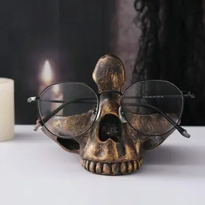 Resin Creative Halloween Skull Craft, Home & Office Desk Decoration, Glasses Storage Rack, Decorative Figurine, Fall Seasonal Decor, Home Ornaments, Home Decor Accessory