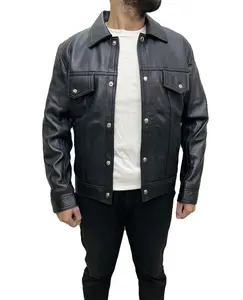 Men's Shadowline Classic Black Trucker Real Leather Jacket