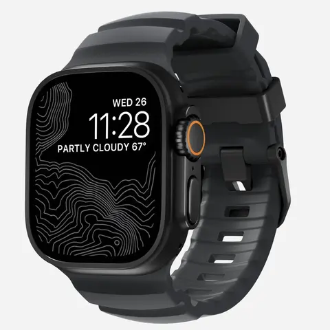 Armor Style FKM Rubber Smart Watch Band with Black Buckle, Rugged Sport Replacement Strap, Compatible with Smart Watch Series 4/5/6/SE (44mm), Series 7/8/9 (45mm), Series 10/11 (46mm) & Ultra 1/2/3 (49mm)