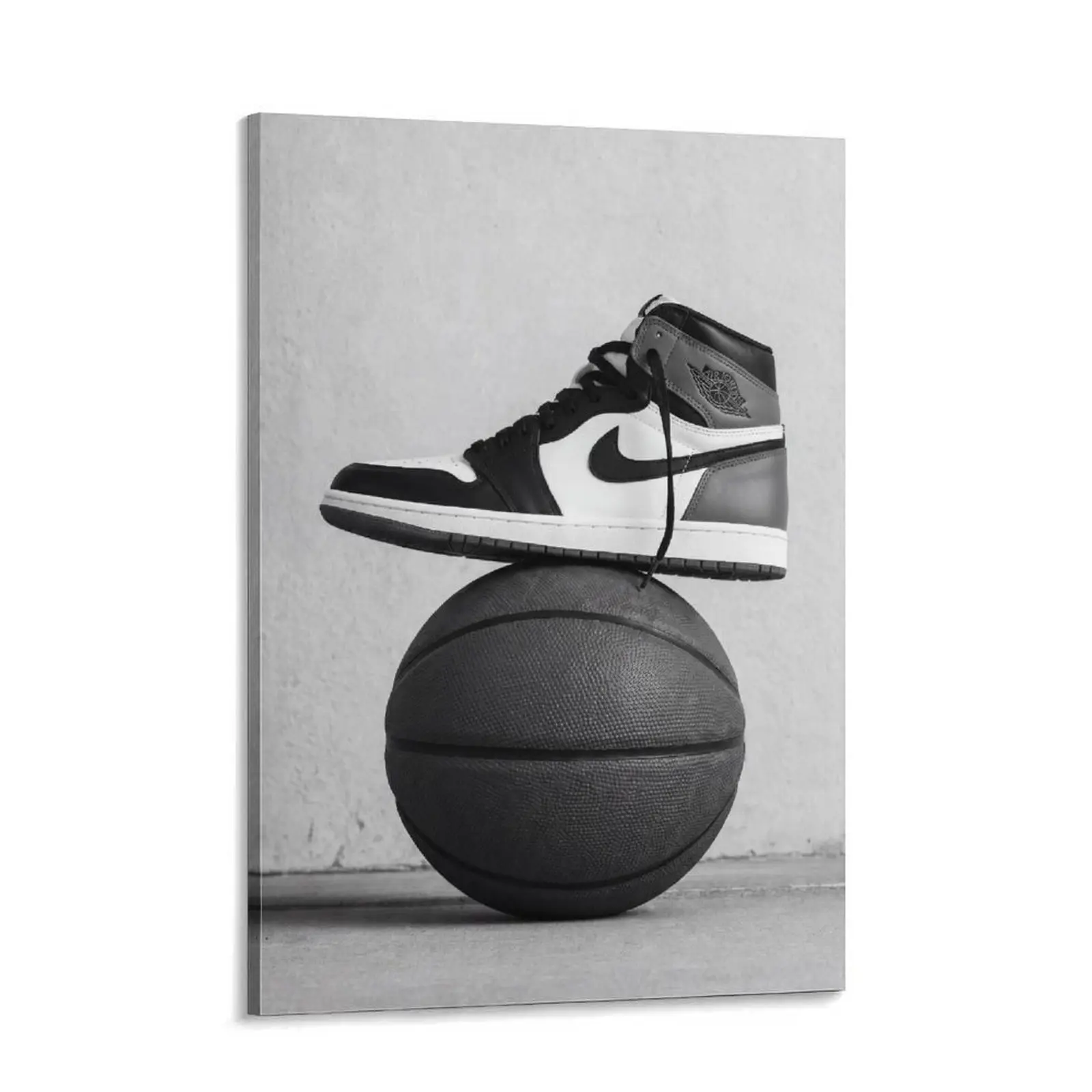 Basketball Shoe Canvas Print Wall Art - Black and White Athletic Poster with Aesthetic Design, Modern Wall Decor for Bedroom, Sneakerheads Gift, Teen Boy Room or Man Cave Decor, Sports