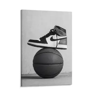 Basketball Sneaker Canvas Wall Art, Black and White Sports Photography Print, Sneakerhead Room Decor, Basketball Aesthetic Poster, Modern Athletic Wall Decor for Bedroom, Gym, Dorm or Game Room