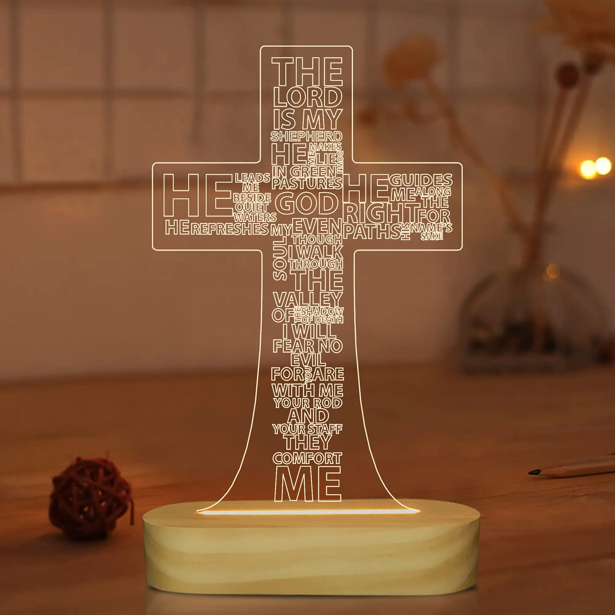 Christian Cross 3D LED Night Light, Handmade Wooden Warm White Lamp, Religious Gift for Mom & Family, Perfect Mother’s Day, Birthday & Christmas Gift