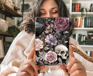 Dark Gothic Floral Kindle Insert with Sparkly Overlay, Clear Case Kindle Paper Insert, Dark Academia Moody Bookish Accessory