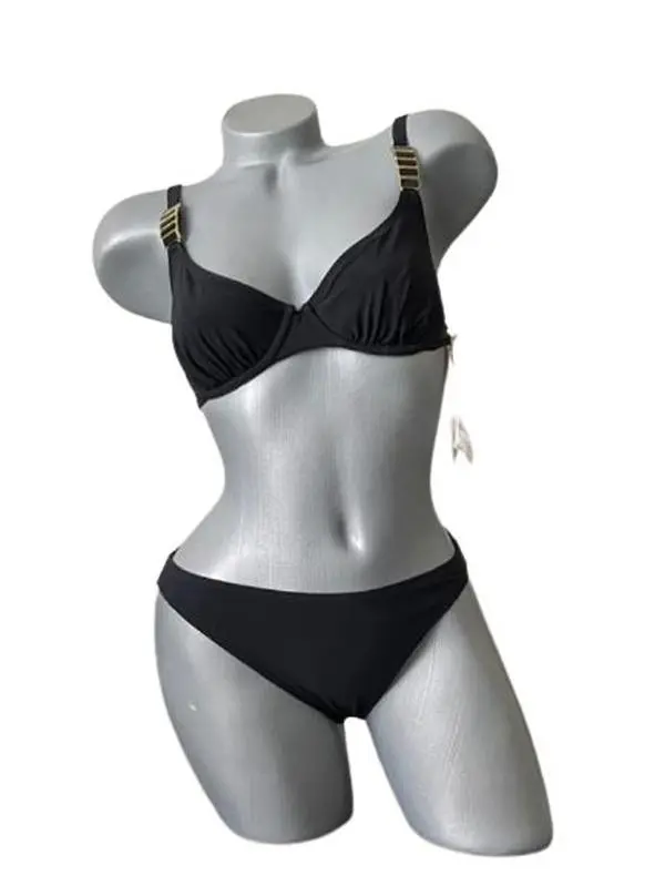 GOTTEX Size 10 D cup designer swimsuit bikini black underwire 2 piece enamel