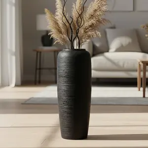 Rustic Black Ceramic Floor Vase 24" & 19.7" – Luxury Modern Farmhouse Statement Decor for Living Room & Entryway – Elegant Tall Vase for Pampas Grass, High-End Home Accent for Women