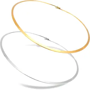1Set 2pcs 2 Colors Stainless Steel Wire Wrap Collar Necklaces Hypoallergenic Necklace Metal Open Choker Chunky Necklace For Women street trend