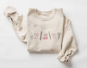 Coquette Nail Artist Sweatshirt, Cute Bow Nail Tech Crewneck, Aesthetic Manicurist Sweater Gift for Nail Lovers