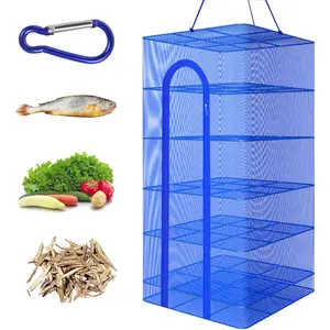 Hanging Drying Net Foldable Drying Rack 19.7"x19.7"x37.4" 6 Layer Collapsible Fish Mesh Dry Net with Zippers for Drying Seeds Fish Vegetables Fruit Herb Food