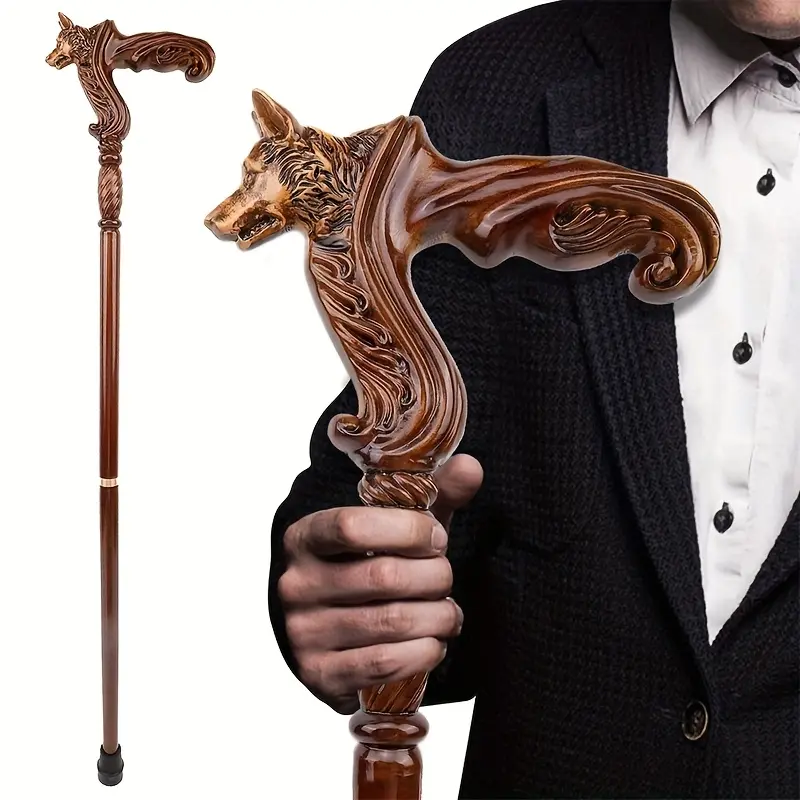 Fashionable Wolf Head Gentleman's Cane - Elegant Luxury Decorative Scepter, Premium Unisex Wooden Walking Stick for Role-Play, Vintage Couples & Gift, with Ergonomic Comfort Grip-#SummerWins#DealsForYouDays#father'sdaygift