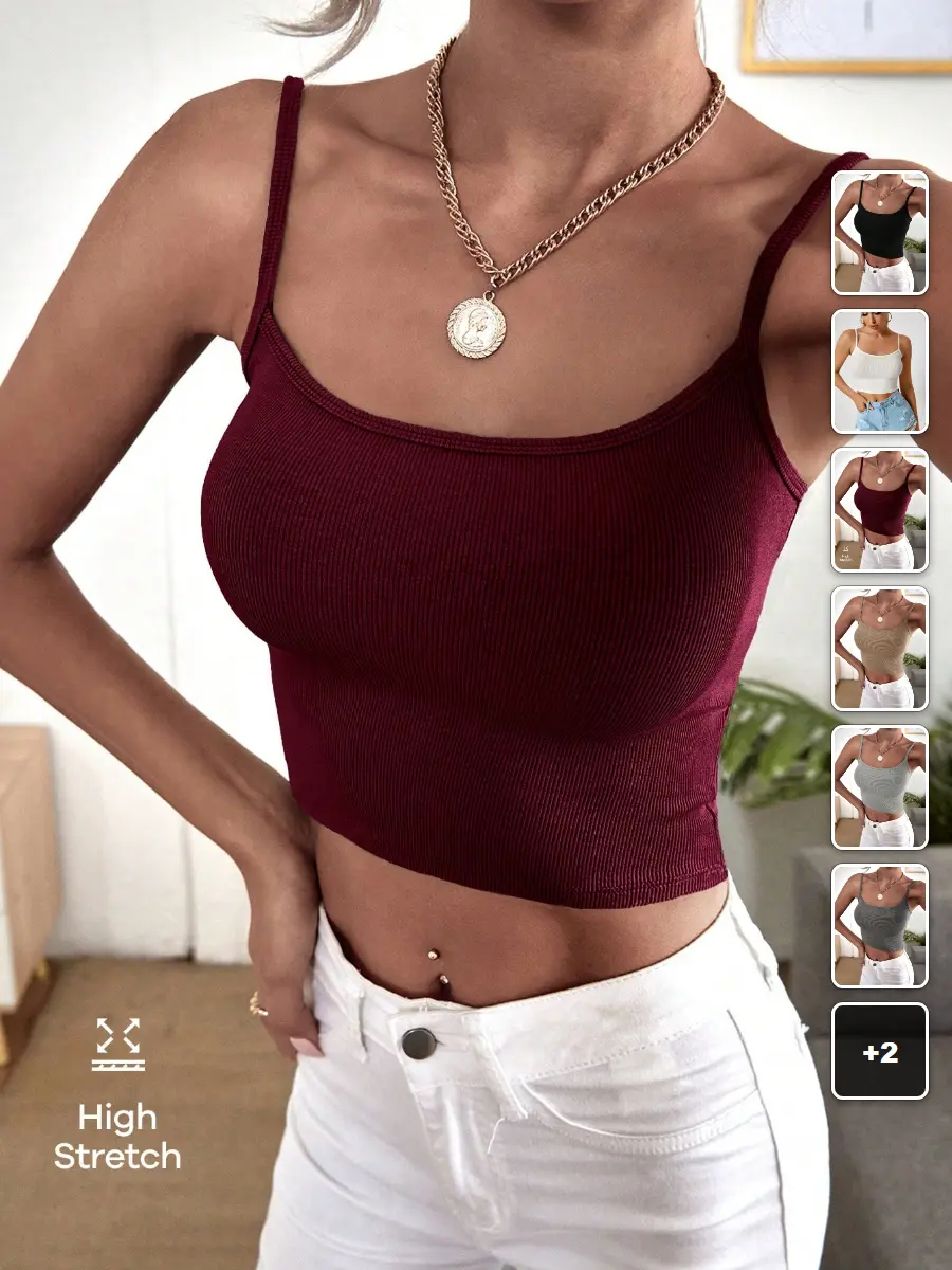 Crop Cami Top Solid Stretchy Summer Essential Everyday Outfit