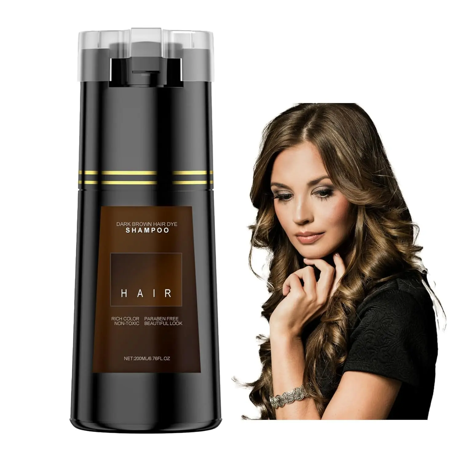 Natural Black Hair Color Shampoo for Dark Hair, Hair Dye Shampoo Instant 3 in 1, Hair Dye Shampoo, Hair Instant Dye Shampoo for Men & Women (brown 1PCS) Haircare 3  in  1  hair  dye Brack1Pcs