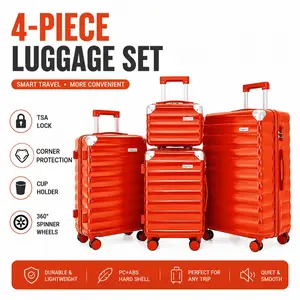 4-Piece Luggage Set with TSA Lock, Cup Holder Spring Break Travel Luggage Set summer travel essential Durable Travel Free Suitcase wheel hardshell