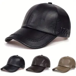 Unisex PU Leather Baseball Cap Outdoor Adjustable Sunscreen Leisure Hat Travel Tourism Beach Vacation