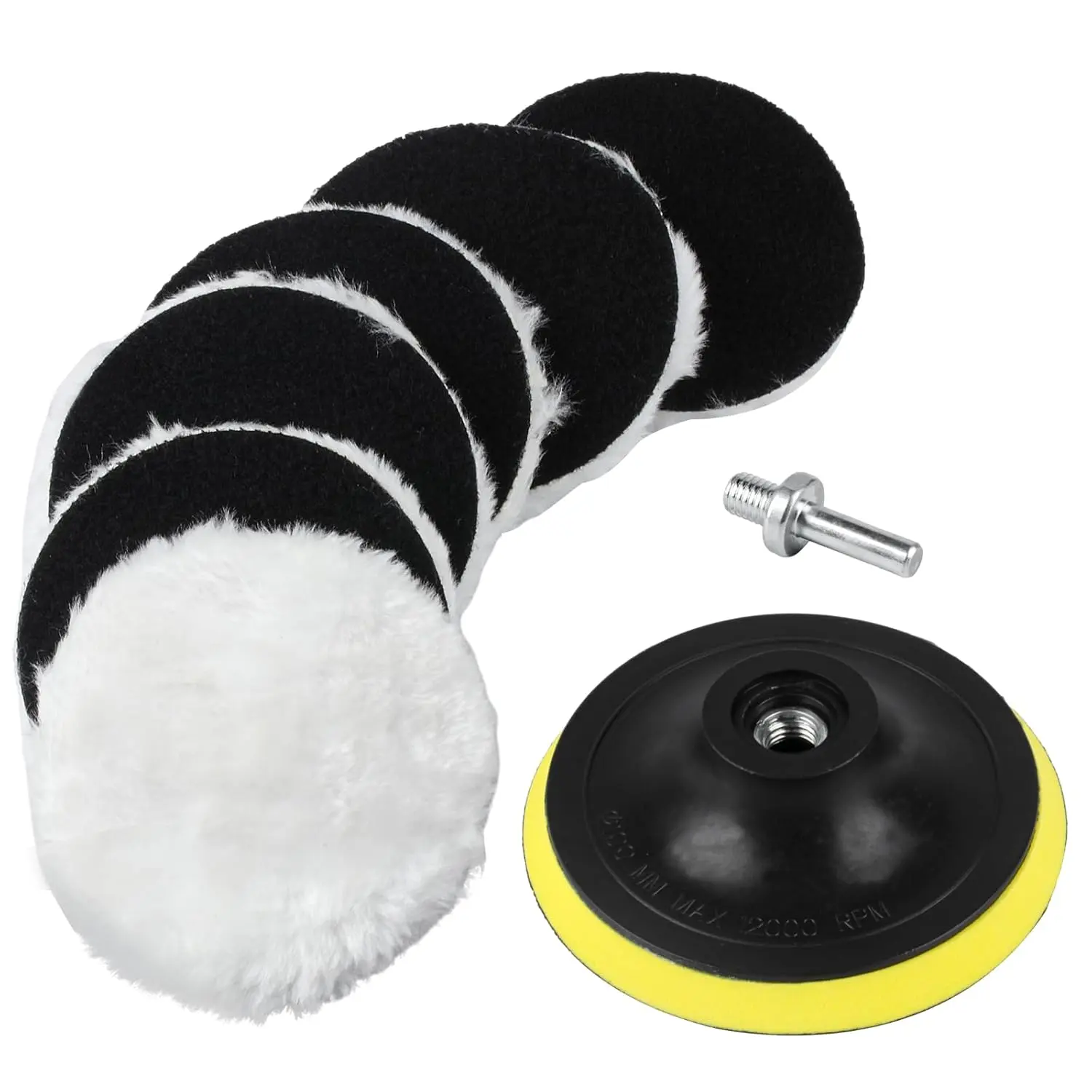 4-Inch Synthetic Glazing Polishing Buffing Pads Kit (6 Count) with M10 Drill Adapter, Hook and Loop, 1 x Hook and Loop Pad for Angle Grinders, 1 X M10 Drill Adapter