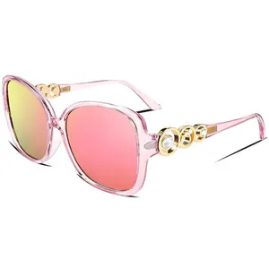 FEISEDY Women's Fashion Sunglasses, Oversized Square Frame with Pearl Sparkling, Polarized UV Protection B2821