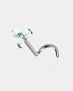 Three Opal Titanium Threadless Nose Stud
