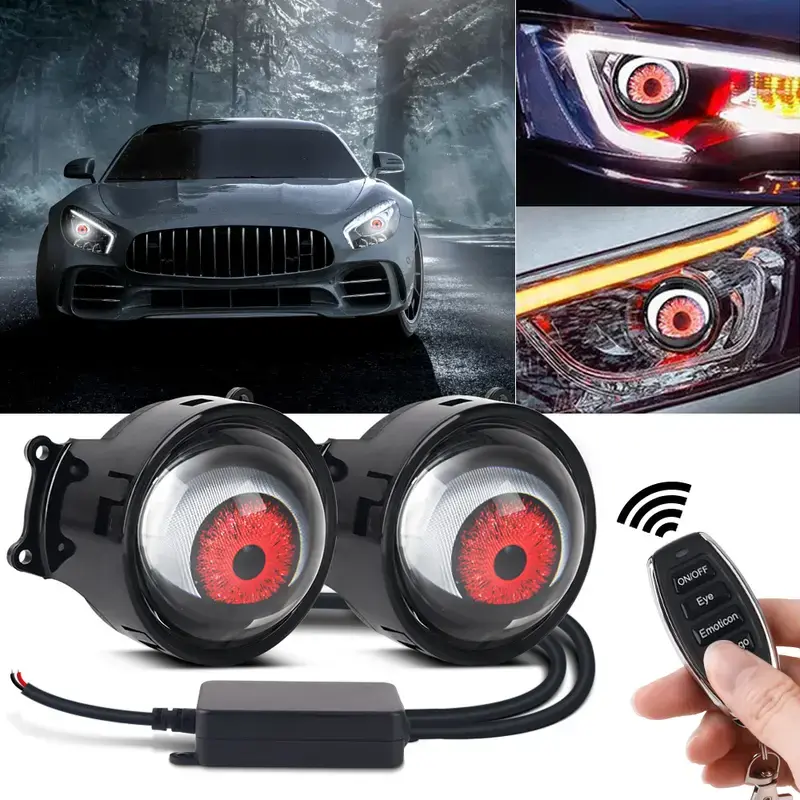 Devil's Eye Car Headlights, Dynamic Devil's Eye, Adjustable Eye with Remote Control Led Dynamic Devil's Eye, Mini Lens Car Eyeball Lights, Dodge Challenger Trim Dynamic Headlights Adjustable LED Devil Eyes Headlights Interior Led Headlamps Bulbs