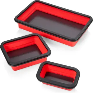 Foldable magnetic parts tray kit with 3 sizes of silicone tool trays for storing screws, nuts, and small metal parts, easy to clean