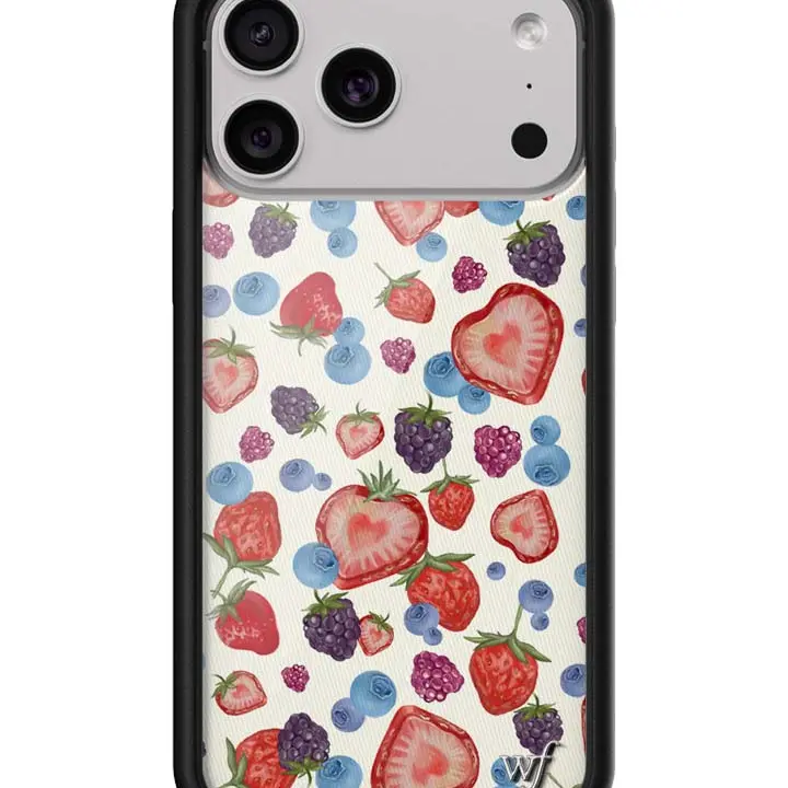 Wildflower Cases Limited Edition Fruit Tart iPhone Case, Egg Shell White with Strawberries Raspberries Blackberries Blueberries, Durable Rubber Shockproof Raised Black Bumper, Women's Owned Small Business, Gift for Her