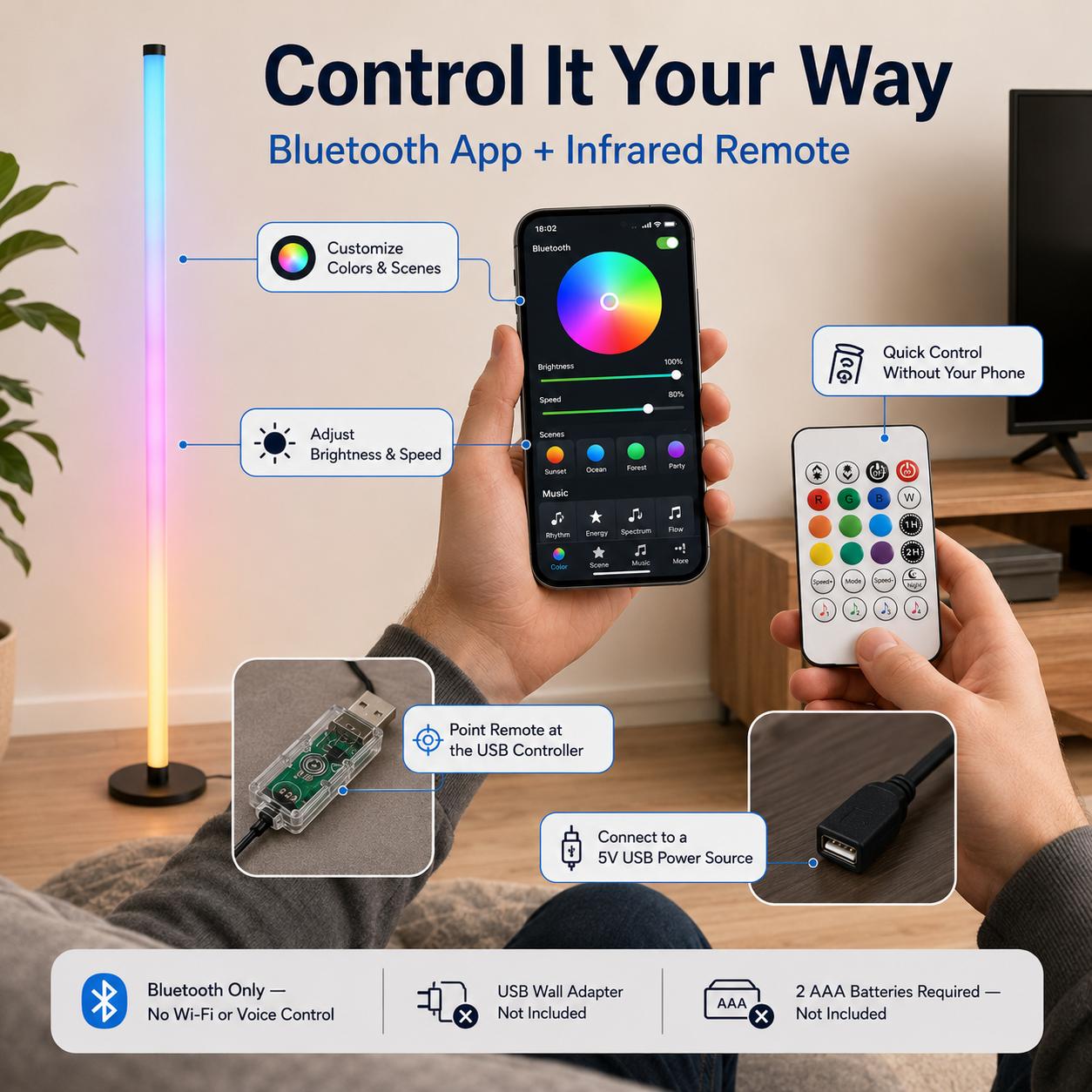48in RGBIC Corner Floor Lamp, App & Remote Control, Music Sync LED Ambient Light(1PCS/2PCS) 48in RGBIC Corner Floor Lamp, App & Remote Control, Music Sync LED Ambient Light(1PCS/2PCS)