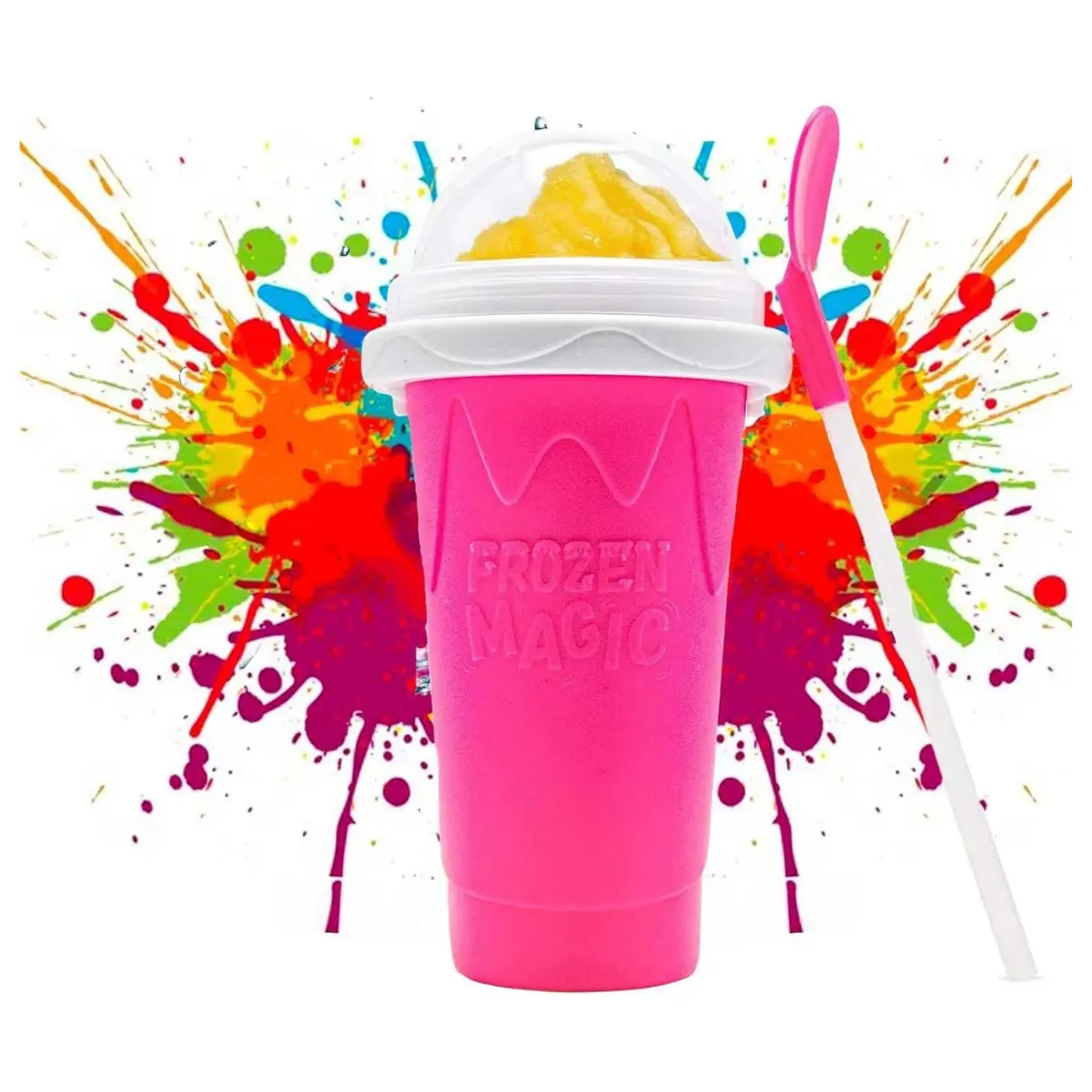 Slushy Cup Maker, Double Layer Silicon Cup Maker Squeeze Cups, Silicone Mug with Lid & Straw for Kids, Friends, Bottle Drinkware Tumbler Bottled