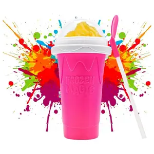 Slushy Cup Maker, Double Layer Silicon Cup Maker Squeeze Cups, Silicone Mug with Lid & Straw for Kids, Friends, Bottle Drinkware Tumbler Bottled