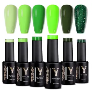 YOKEFELLOW Green Gel Nail Polish Set High-Gloss Shine Highly Pigmented Nail Gel Polish Full but Natural Easy to Apply Gel Polish Forest Green Gel Polish Kit for Beginners DIY at Home Salon UV/LED Lamp Cured