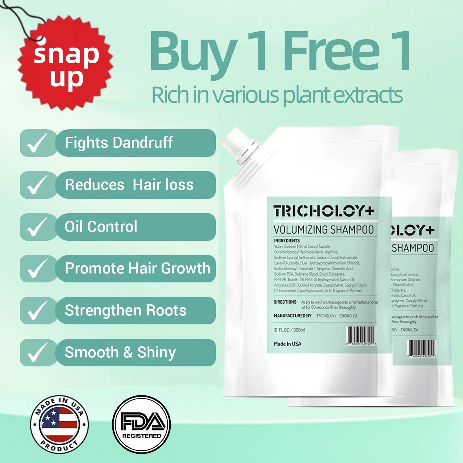 [Buy 1 Get 1 Free] Tricholoy+ Anti-Hair Fall & Less Shedding & Volumizing Shampoo | Biotin, Arginine & Oleanolic Acid | Strengthens Roots | Promotes H