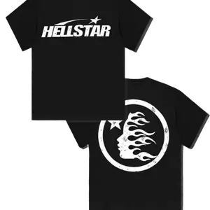 Hell Star Graphic T-Shirt, 100% Cotton Double Sided Print Crew Neck Short Sleeve Tee, Casual Streetwear for Men Spring Summer Daily Wear